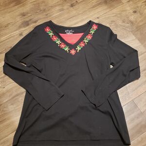 Kim Roger's Black Christmas Blouse Women's Sz M